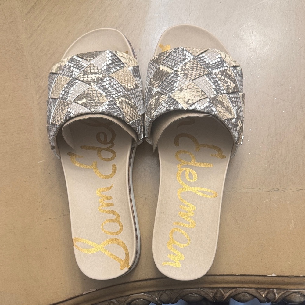 Sam Edelman Beige and Gray Snakeskin Sandals